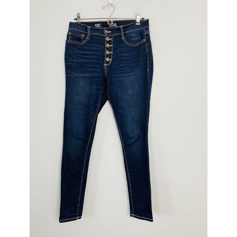 ANA A New Approach Womens Size 8 High Rise Skinny Jeans Exposed Button Fly Dark